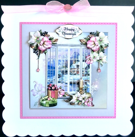 Festive Amaryllis Window Scene Card Front With Decoupage by Jan Salisbury