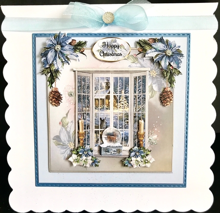 Festive Poinsettia Window Scene Card Front With Decoupage by Jan Salisbury