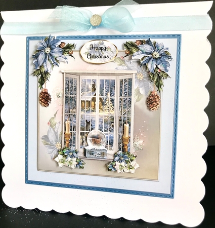 Festive Poinsettia Window Scene Card Front With Decoupage by Jan Salisbury