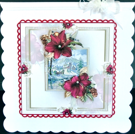 Festive Red Amaryllis Card Front With Decoupage by Jan Salisbury