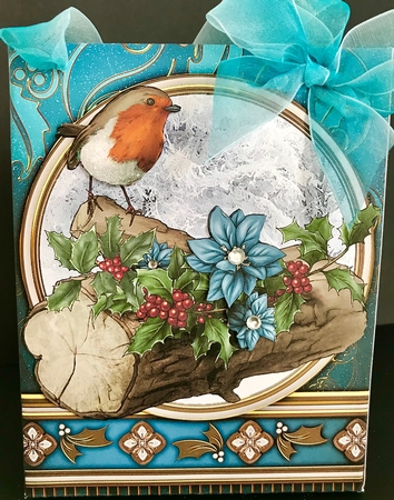 Christmas Robin Mini Gift Bag Blue by Jan Salisbury