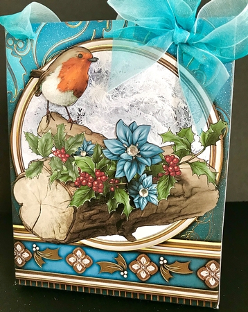 Christmas Robin Mini Gift Bag Blue by Jan Salisbury
