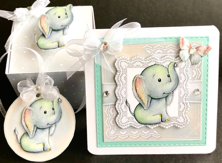 Gender Neutral Baby Elephant Bumper Kit with bonus Square Gift Box by Jan Salisbury