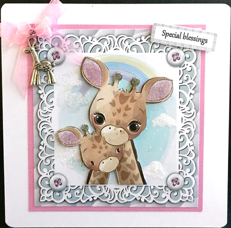 Gorgeous Giraffes Cuddling Unisex Baby 8x8 by Jan Salisbury