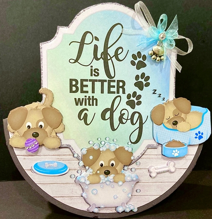 BETTER WITH A DOG rocker card by Jan Salisbury