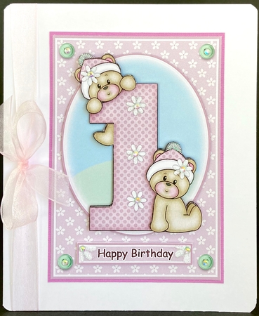 A5 1st Birthday Bears Girl Mini Kit by Jan Salisbury