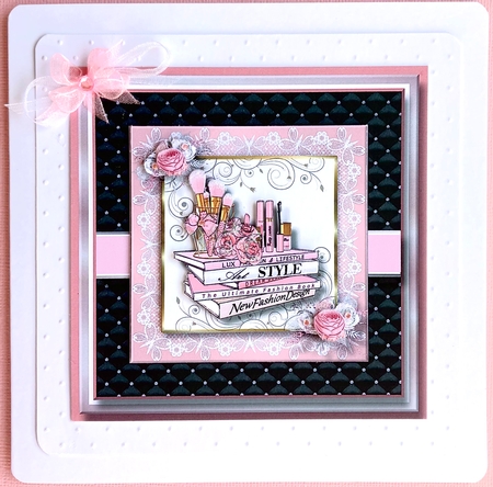 8x8 Pinkaholic 13 Topper with gift tag and sentiments  by Jan Salisbury