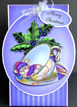 Shaped Card Topper Cute Mouse In Teacup by Jan Salisbury
