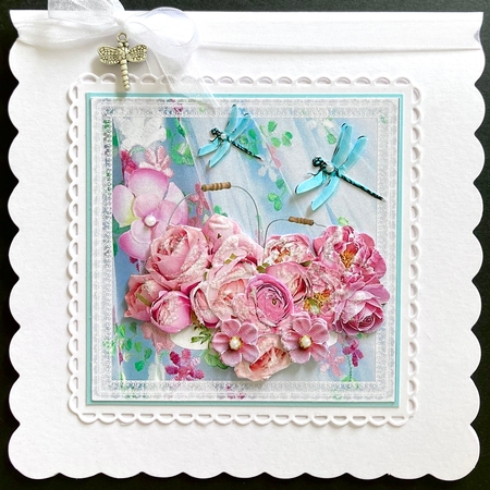 Pink Roses and Dragon Flies Topper with Decoupage by Jan Salisbury