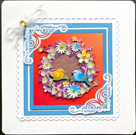 Pretty  birds with flowers 7x7 topper (blue) by Jan Salisbury