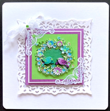 Pretty  birds with flowers 7x7 topper (pink) by Jan Salisbury