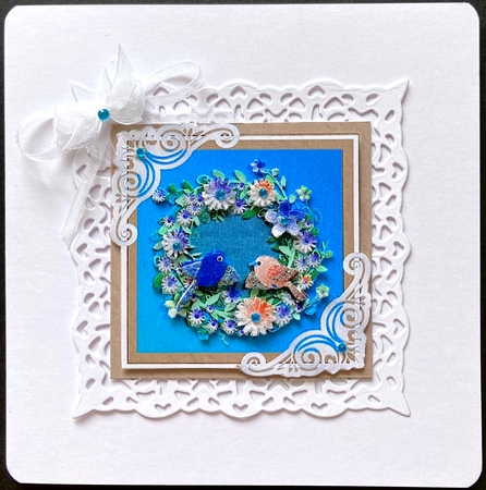 Pretty  birds with flowers 7x7 topper (beige) by Jan Salisbury