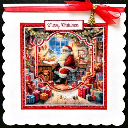 Santa Sorting Christmas Lists 7 x 7 Card by Jan Salisbury