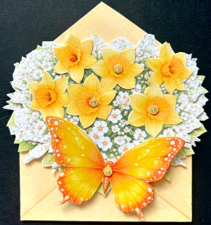 Daffodil Envelope Card Front With Butterfly by Jan Salisbury