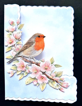 Robin on Blossom Branch Card – Floral Bird Thank You Topper – Elegant Nature Printable by Jan Salisbury