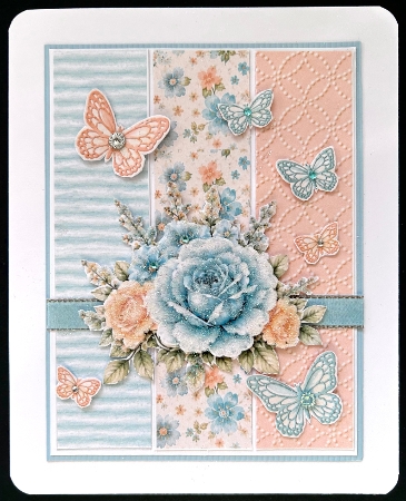 Teal & Peach Butterfly Floral Panel Card Kit by Jan Salisbury