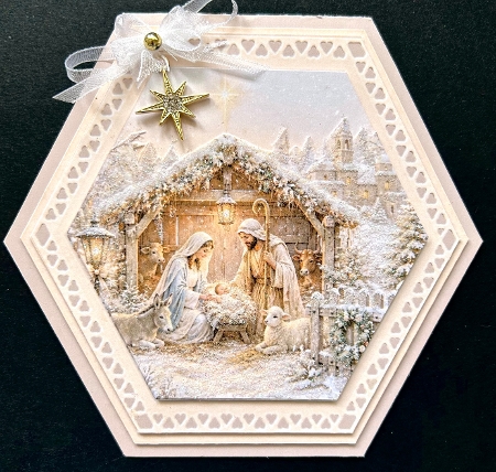 Nativity Scene Hexagon Christmas Plaque Kit with Holy Family & Winter Toppers by Jan Salisbury