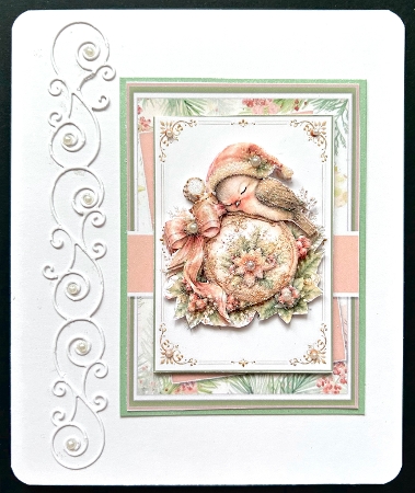 5x7 ~ Pink Christmas Sleeping Bauble Bird by Jan Salisbury