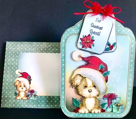 Xmas Puppy Tag Shaped Card Kit by Jan Salisbury