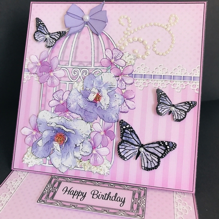 3D Easel Card Mini Kit - Pretty Floral Birdcage with Butterflies by Jan Salisbury