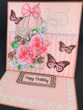 3D Easel Card Mini Kit - Pretty Floral Birdcage with Butterflies by Jan Salisbury