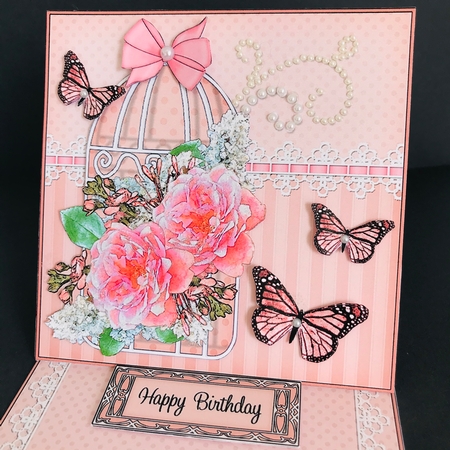 3D Easel Card Mini Kit - Pretty Floral Birdcage with Butterflies by Jan Salisbury