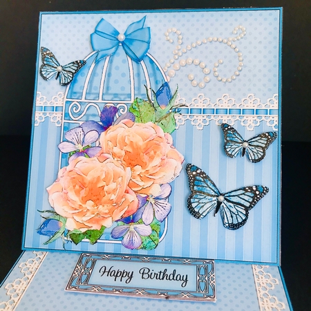 3D Easel Card Mini Kit - Pretty Floral Birdcage with Butterflies by Jan Salisbury