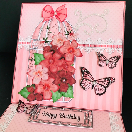 3D Easel Card Mini Kit - Pretty Floral Birdcage with Butterflies by Jan Salisbury