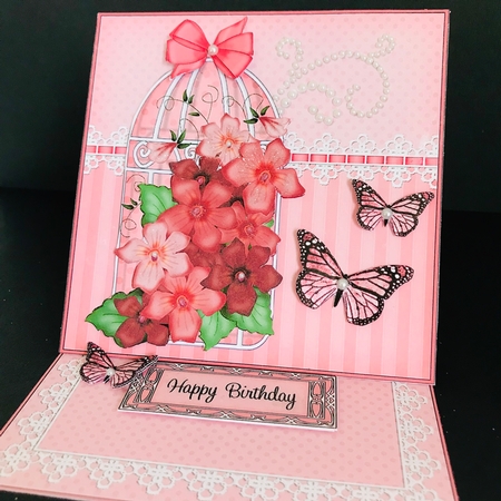3D Easel Card Mini Kit - Pretty Floral Birdcage with Butterflies by Jan Salisbury