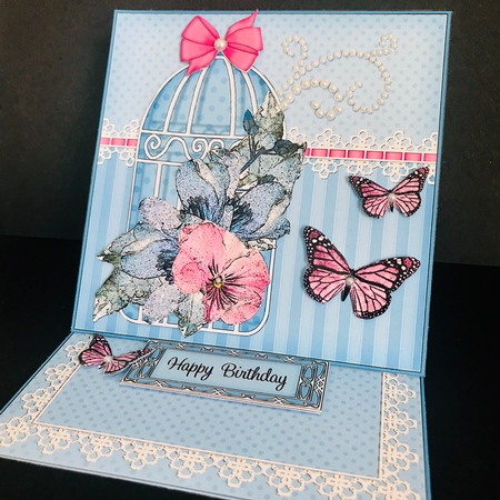3D Easel Card Mini Kit - Pretty Floral Birdcage with Butterflies by Jan Salisbury