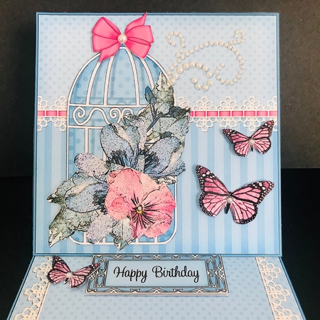 3D Easel Card Mini Kit - Pretty Floral Birdcage with Butterflies by Jan Salisbury
