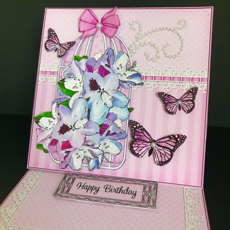 3D Easel Card Mini Kit - Pretty Floral Birdcage with Butterflies by Jan Salisbury