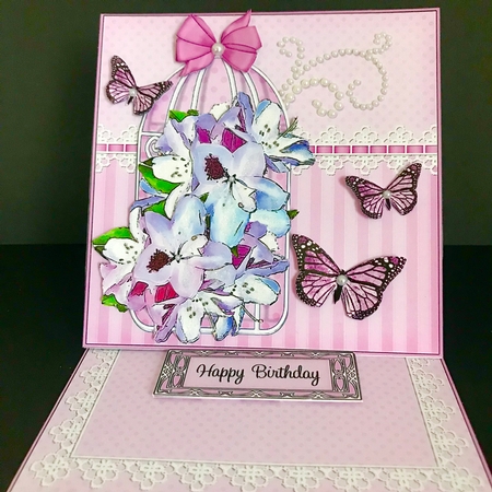 3D Easel Card Mini Kit - Pretty Floral Birdcage with Butterflies by Jan Salisbury