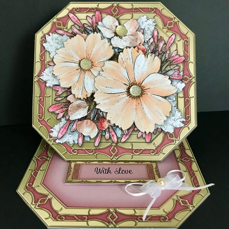 3D Easel Card Mini Kit - Butterfly & Flowers on Octagonal Gold Frame by Jan Salisbury
