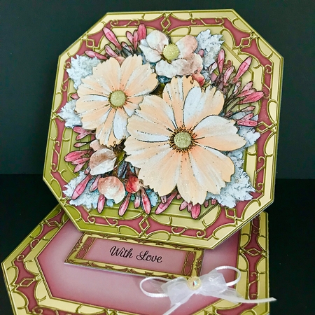 3D Easel Card Mini Kit - Butterfly & Flowers on Octagonal Gold Frame by Jan Salisbury
