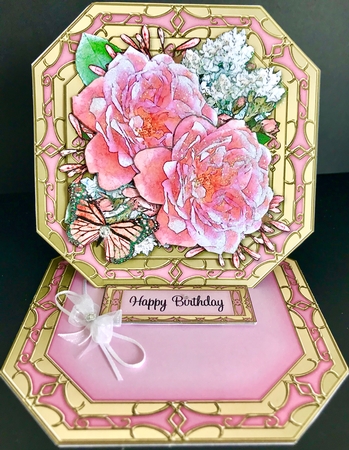  3D Easel Card Mini Kit - Butterfly & Flowers on Octagonal Gold Frame by Jan Salisbury