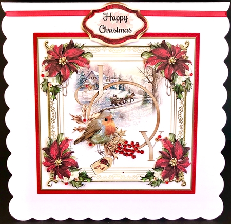 Joy Christmas Scene Robin Card Front With Decoupage by Jan Salisbury