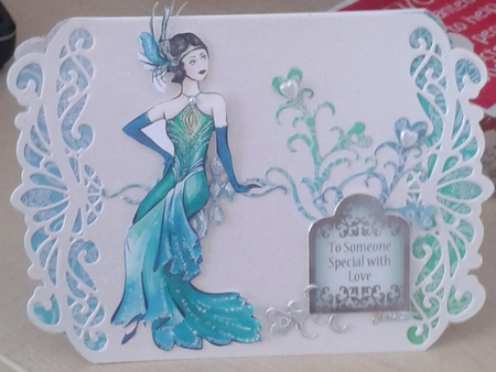 Art deco female birthday card with cocktails and Eiffel Tower 6 x 6 card topper by Jane Appleton-Lowles