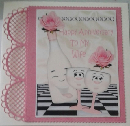 Happy Anniversary to my Wife with pink roses & toony champagne by Jane Appleton-Lowles