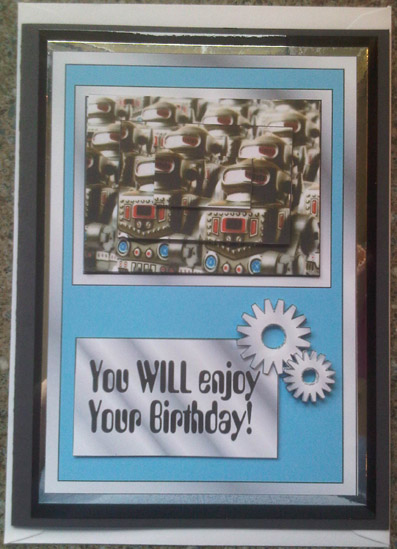 Robot Army - Birthday Card Front with Pyramage by Jane Bramley