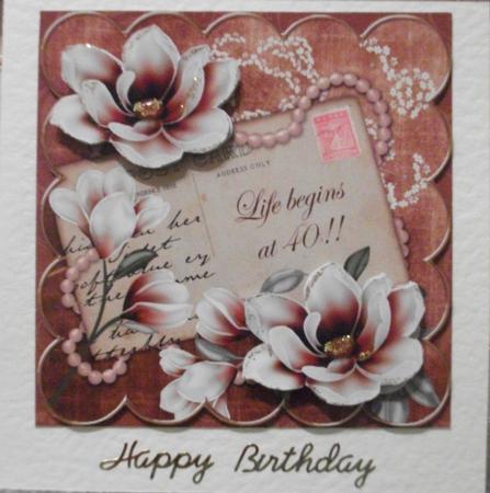 Chocolate Magnolia Life Begins at 40! 8in Decoupage Topper by Jane Craig