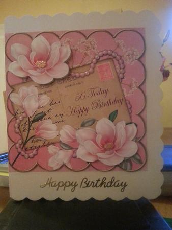 Pink Magnolia 50 Today 8in Decoupage Topper by Jane Craig