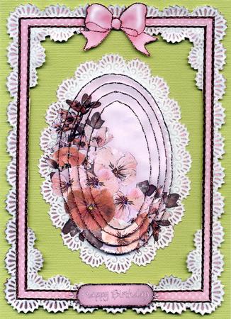 A5 Spring Flowers and Lace Quick Card with Pyramage by Jane Faultless