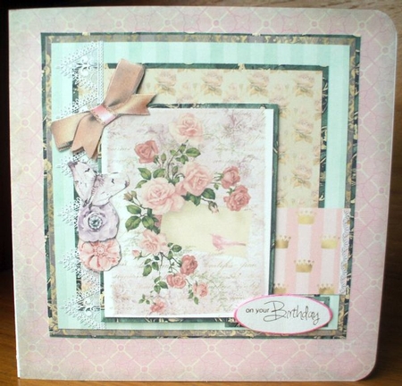 6 x 6 Card Front Rose/Ivy with Toppers and Sentiments, Pink/Green by Jane Halton