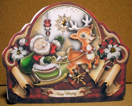 Christmas Cute Santa Claus with Reindeer for Kids Card by Jane Halton