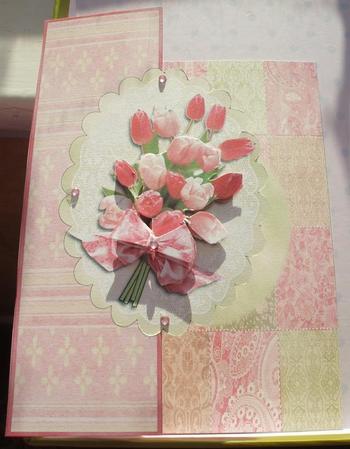 Patchwork Tulips - Foldback Card with Decoupage by Jane Halton