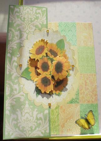 Patchwork Sunflowers - Foldback Card with Decoupage by Jane Halton