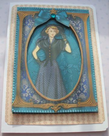 Teal Lady Ornate 7x5inch Picture Card Front and Frame by Jane Halton