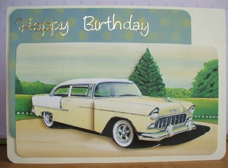 Water Coloured Vintage Car Decoupage on Stunning Background by Jane Halton