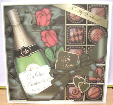 8x8 Husband Anniversary Champers, Chocs N Roses Scalloped To by Jane Halton